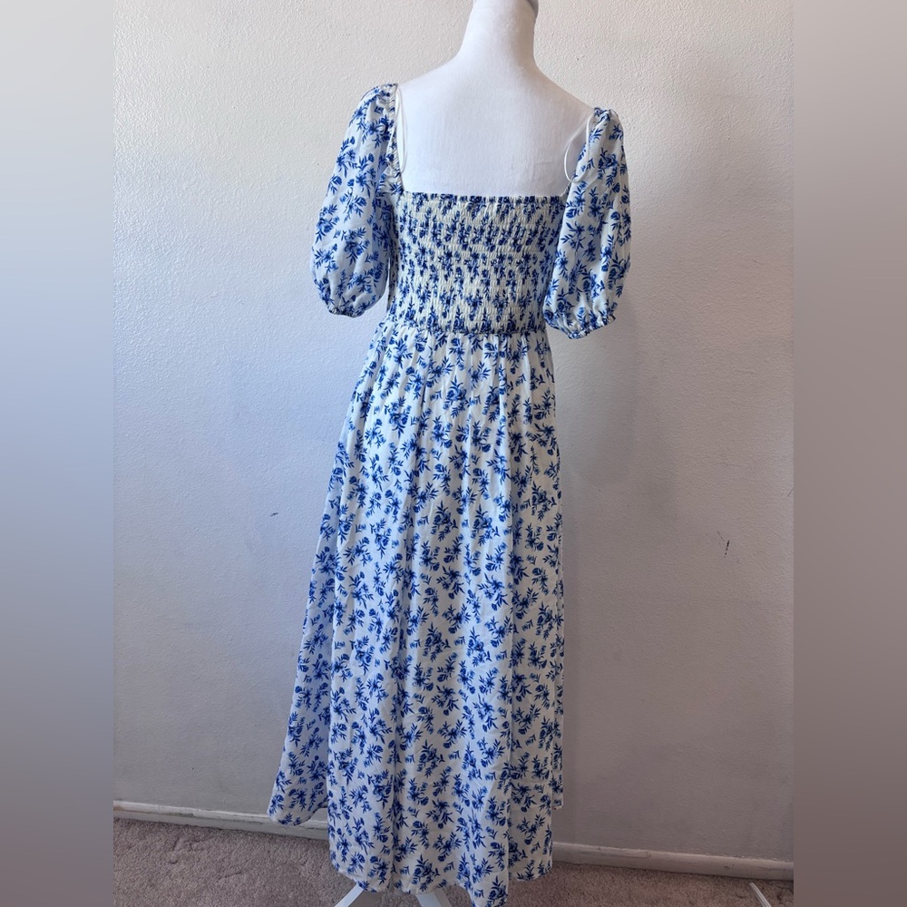 Baltic Born Gwen Smocked Midi Dress Blue/White floral - Picture 3 of 8